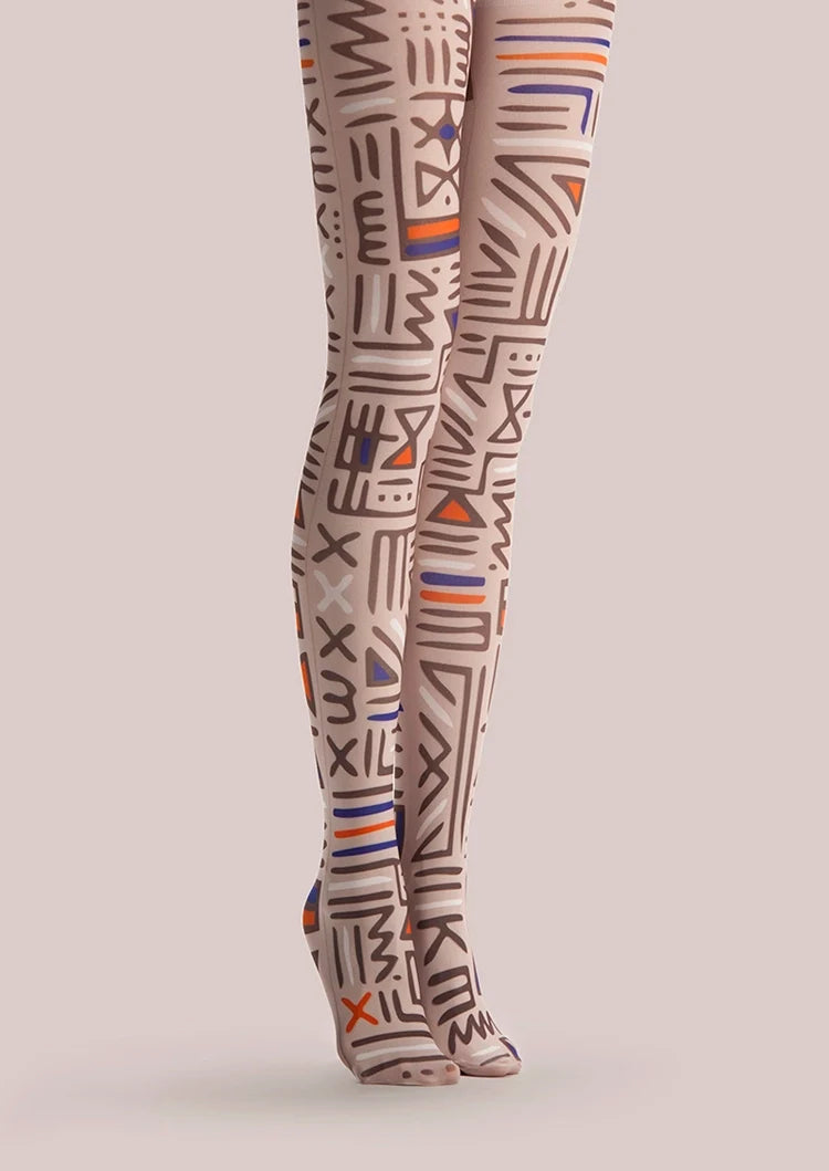 Women Archaic Symbol Retro Art Print Tights Hosiery Pantyhose