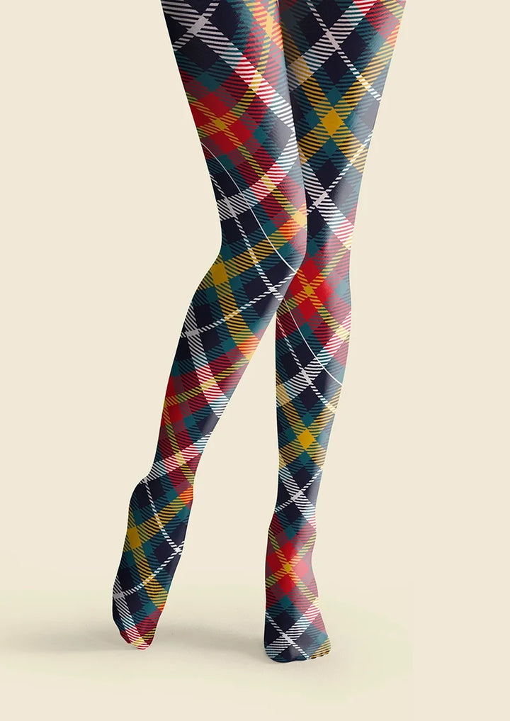 Deep Blue-Colorful Striped Check Tights Hosiery Pantyhose