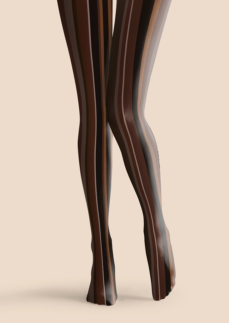 Women Dark Brown Vintage Stripes Print Tights Hosiery Pantyhose