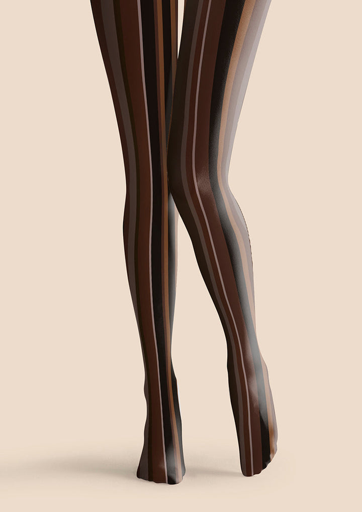Women Dark Brown Vintage Stripes Print Tights Hosiery Pantyhose
