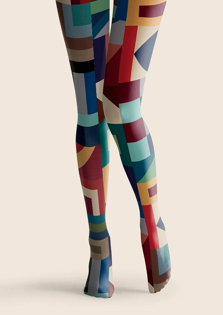 Women Chromatic Calculus Geometric Print Tights Pantyhose