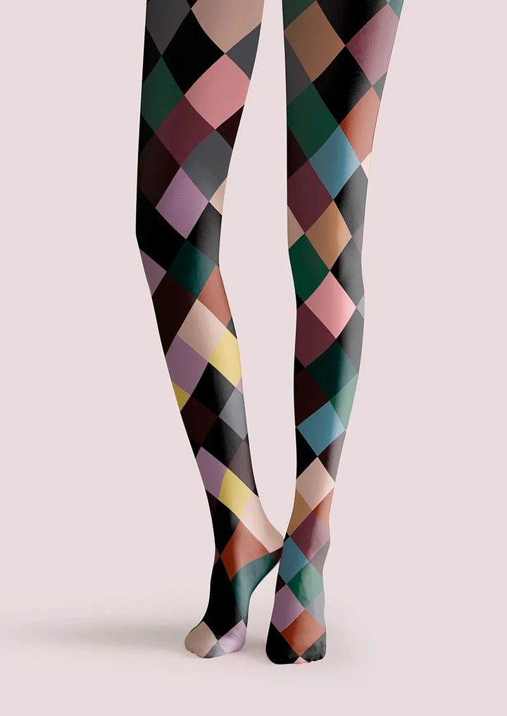 Women Colorful Checkered Plaid Pattern Tights Pantyhose