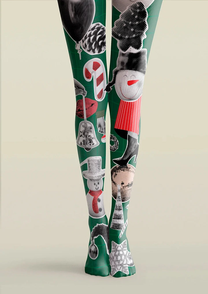 Christmas green collage Tights Hosiery Pantyhose