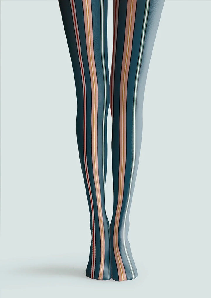 Women Malachite Green Stripes Printed Tights Hosiery Pantyhose