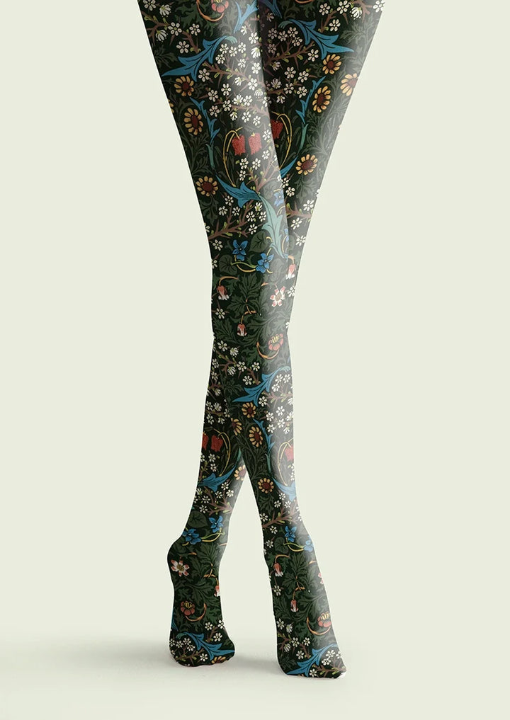 Women William Morris Florals Print Tights Hosiery Pantyhose