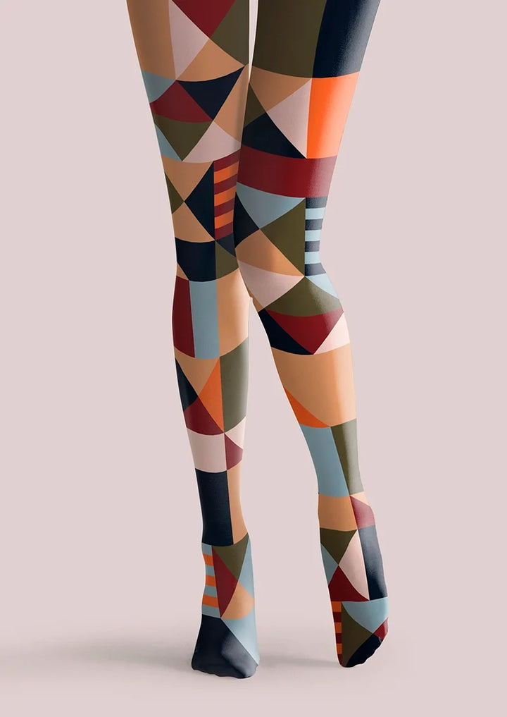 Women Gypsy Check Geometric Print Pattern Tights Pantyhose