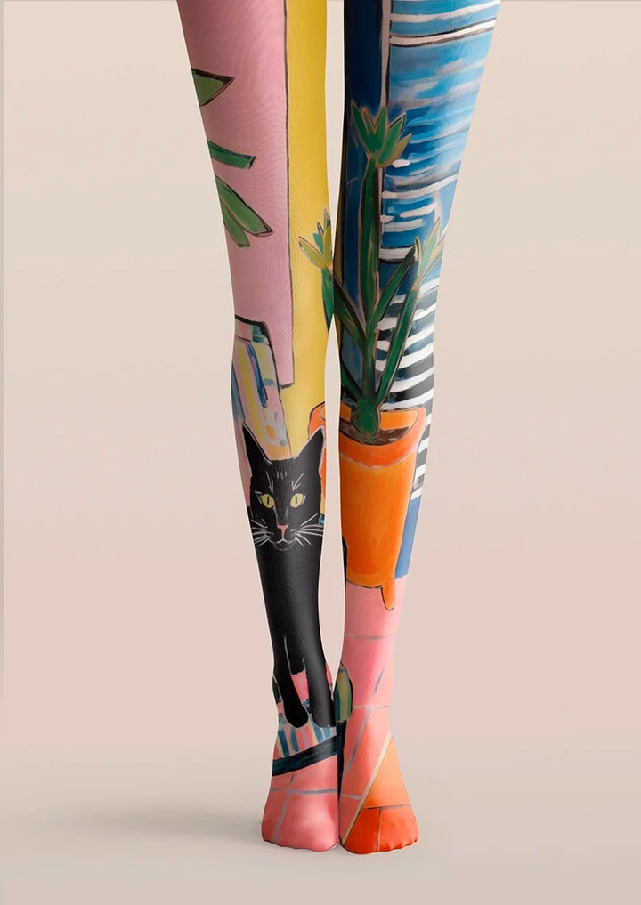 Women Cat of the Afternoon Cute Animal Print Tights Pantyhose