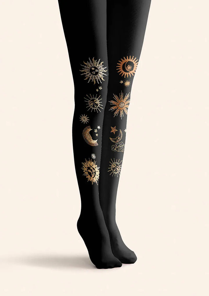 Women Bohemia Sun and Moon Spell Print Tights Hosiery Pantyhose