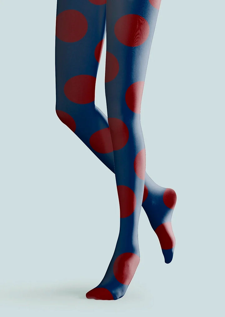 Women Navy Blue Deep Red Morandi Polka Dots Tights Pantyhose