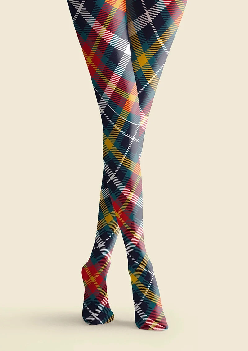 Deep Blue-Colorful Striped Check Tights Hosiery Pantyhose