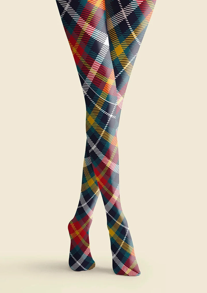Deep Blue-Colorful Striped Check Tights Hosiery Pantyhose