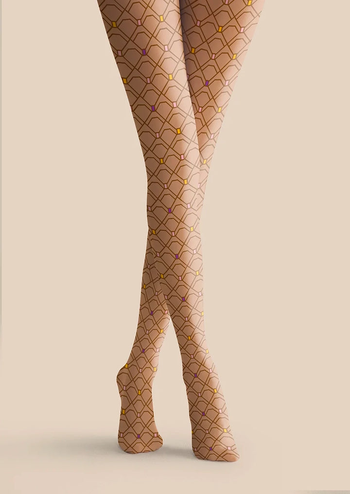 Women Light Brown Striped Pattern Fashion Tights Pantyhose