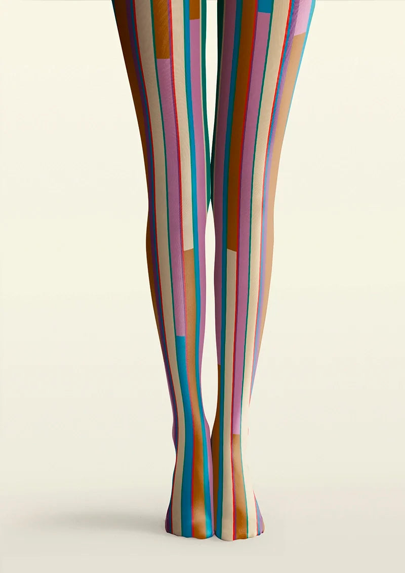 Women Broken Colors Stripes Printed Tights Hosiery Pantyhose