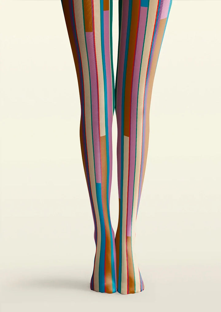 Women Broken Colors Stripes Printed Tights Hosiery Pantyhose