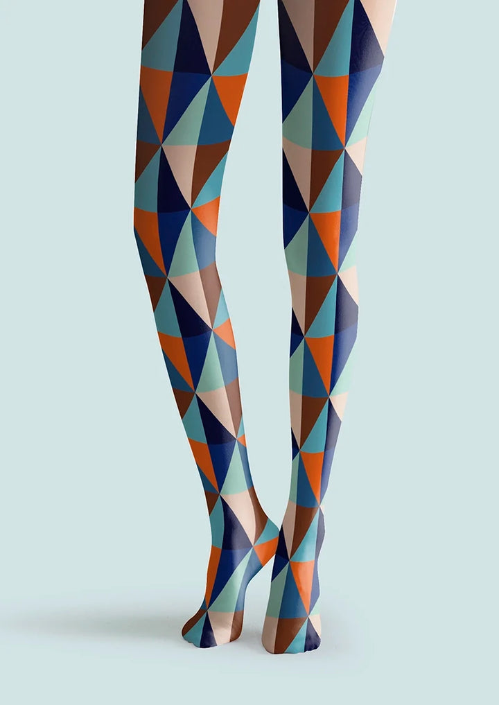Women Blue Color Rhombus Diamond Pattern Tights Pantyhose