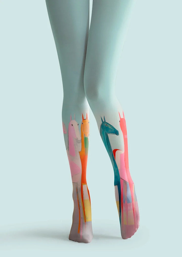 Women Horse Chromatogram Animal Graphic Art Tights Pantyhose