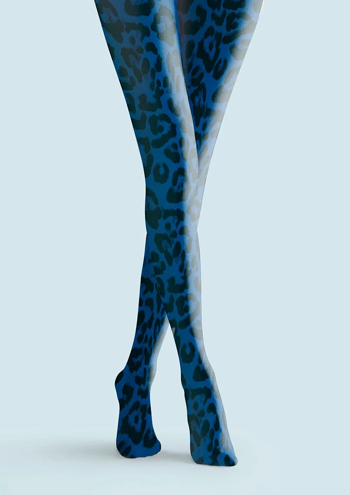 Women Vibrant Blue Leopard Animal Print Tights Pantyhose
