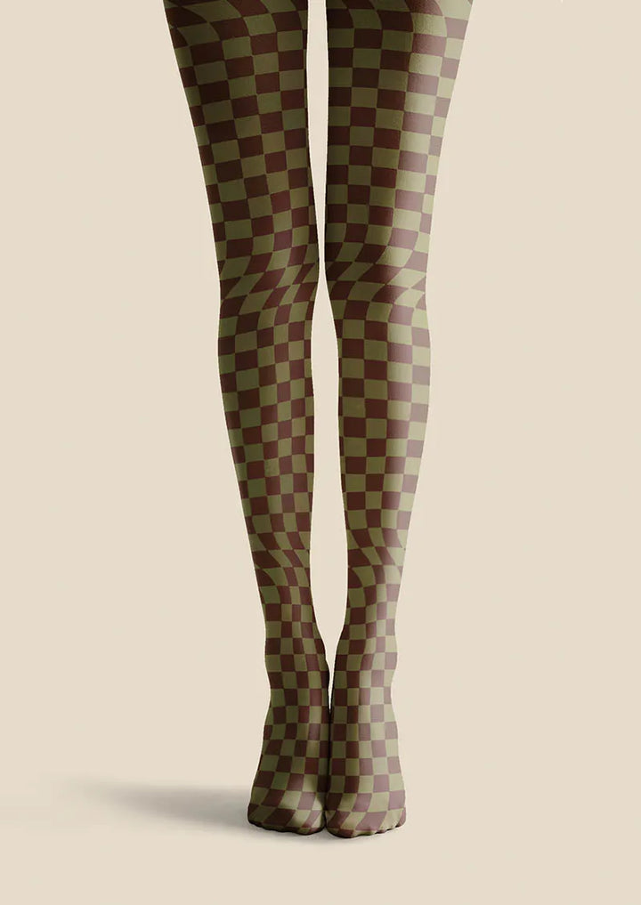 Women Mocha Diamond Geometric Art Printed Tights Pantyhose