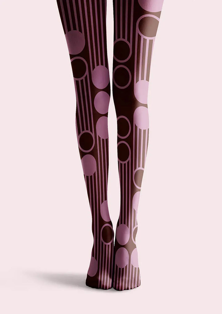 Women Art Deco Circle Stripe Printed Hosiery Tights Pantyhose