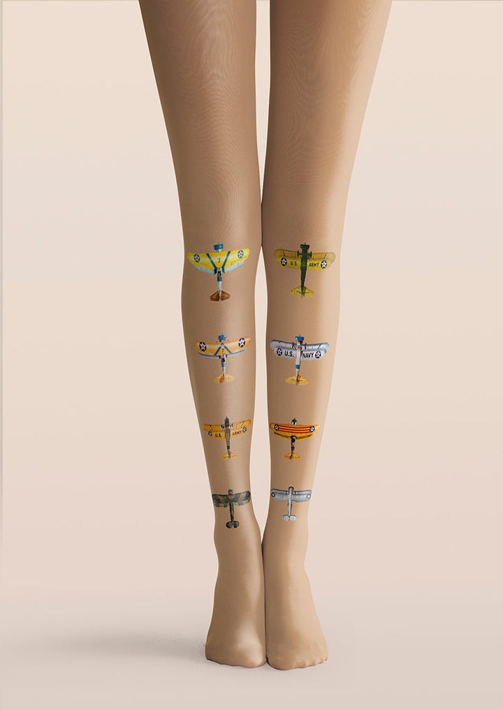 Women Golden Age Of Aviation Print Tights Hosiery Pantyhose