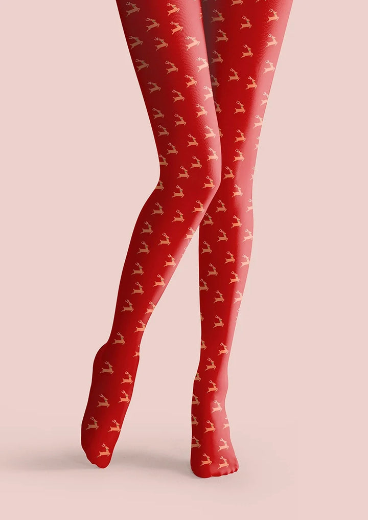 Christmas Reindeer Polka Dot Tights Hosiery Pantyhose