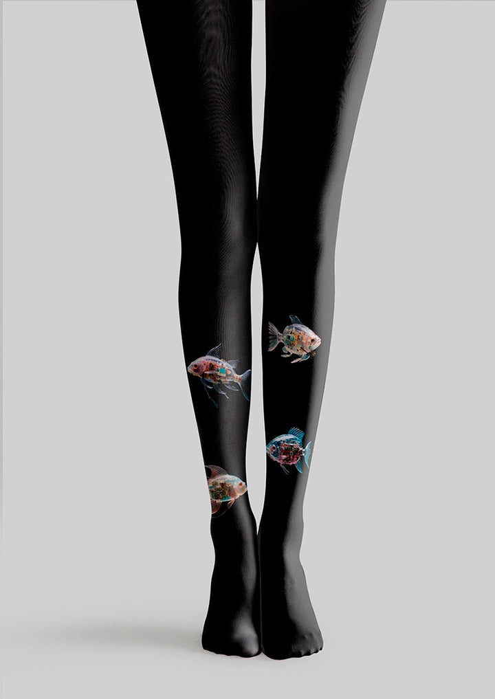 Women Mechanical Fish Animal Graphic Art Tights Pantyhose