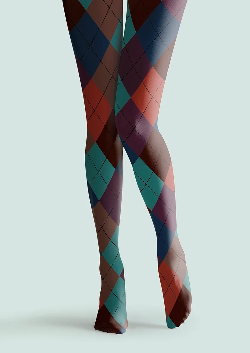 Women Deep Color Plaid Printed Tights and Hosiery Pantyhose