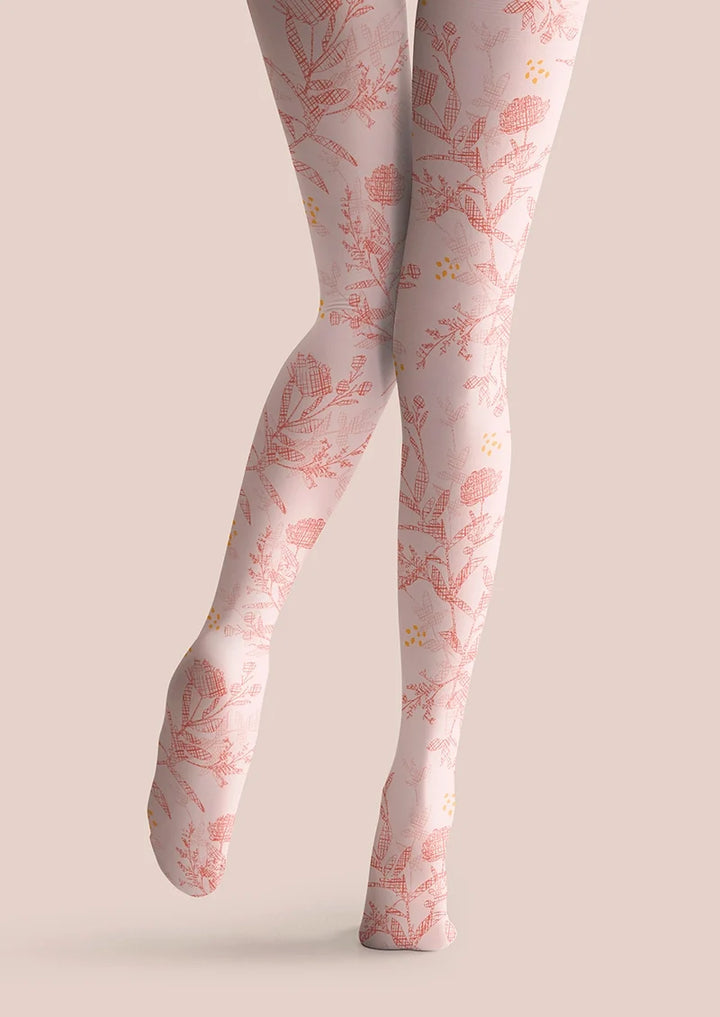 Women Pink Flowers Graphic Print Tights and Hosiery Pantyhose