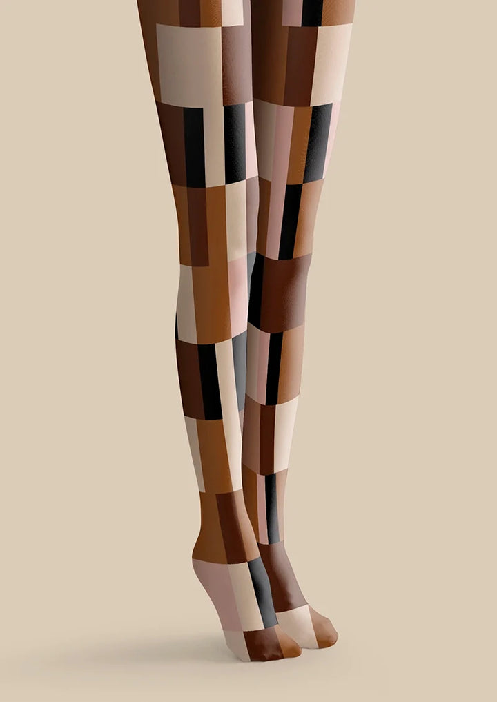 Women Elegant Brown Geometric Patterned Tights Pantyhose