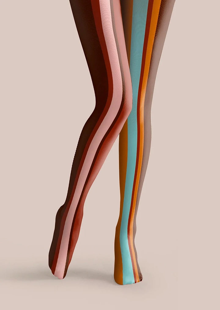 Women Color Stripes Pattern Print Tights Hosiery Pantyhose