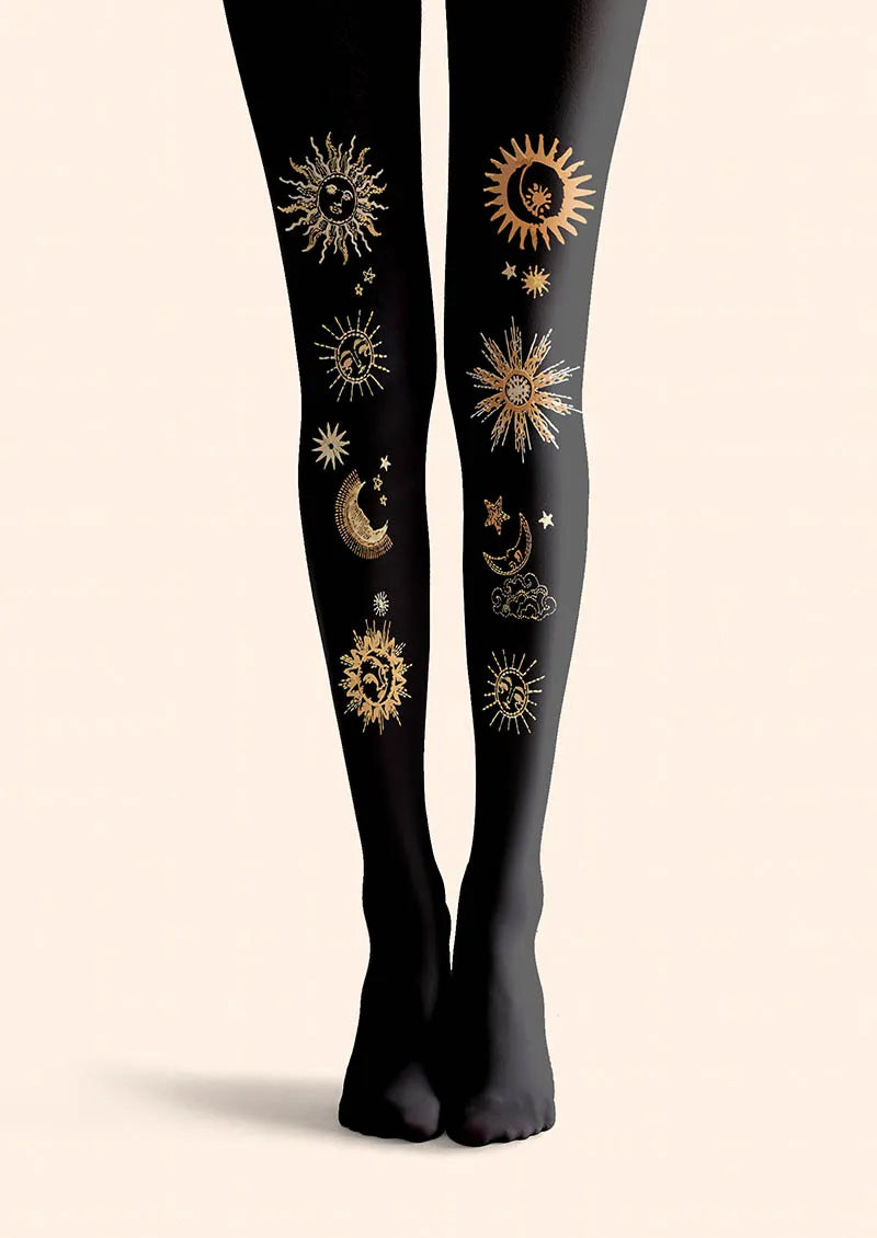 Women Bohemia Sun and Moon Spell Print Tights Hosiery Pantyhose