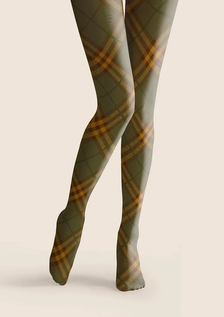 Olive green Maillard Check Tights Hosiery Pantyhose