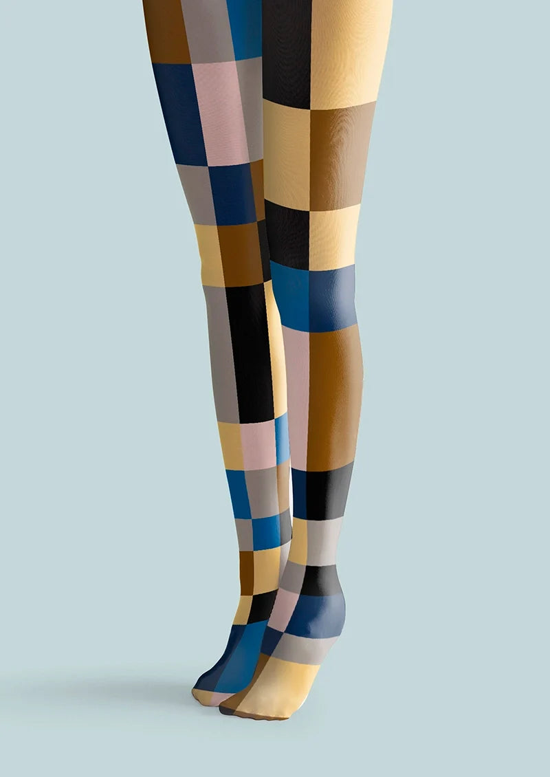 Women Retro Color Block Geometric Tights Hosiery Pantyhose