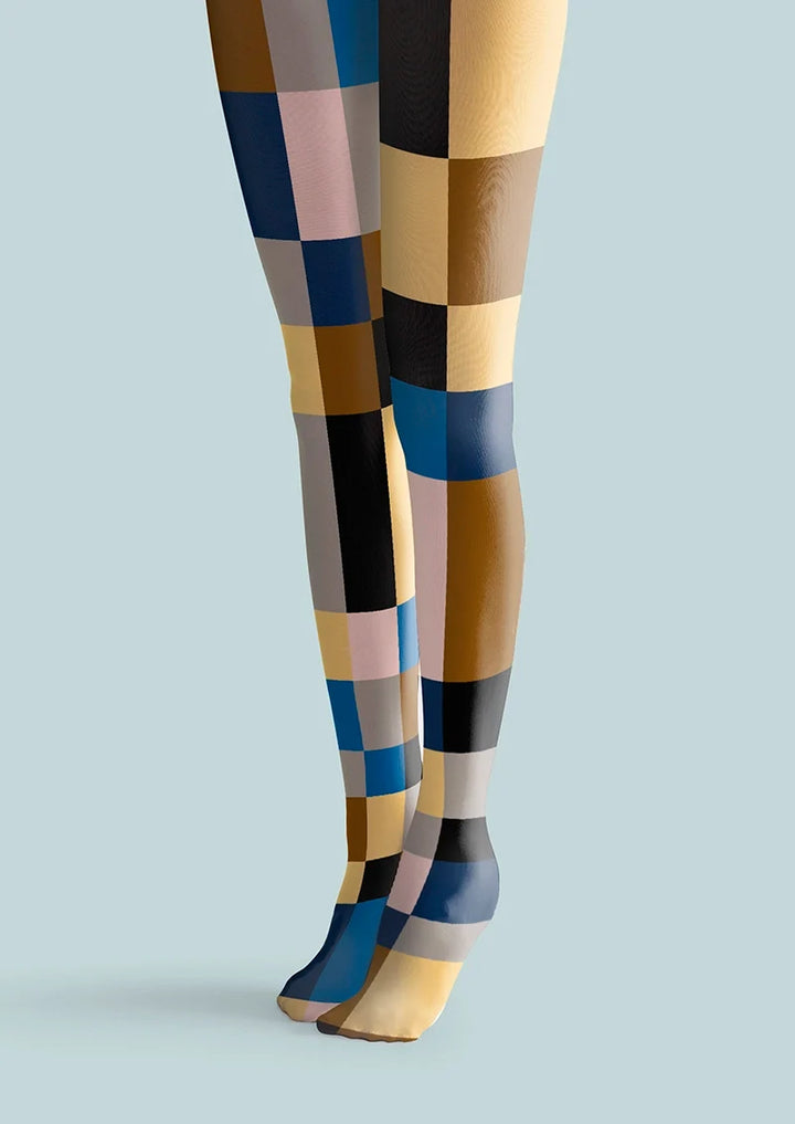 Women Retro Color Block Geometric Printed Tights Pantyhose