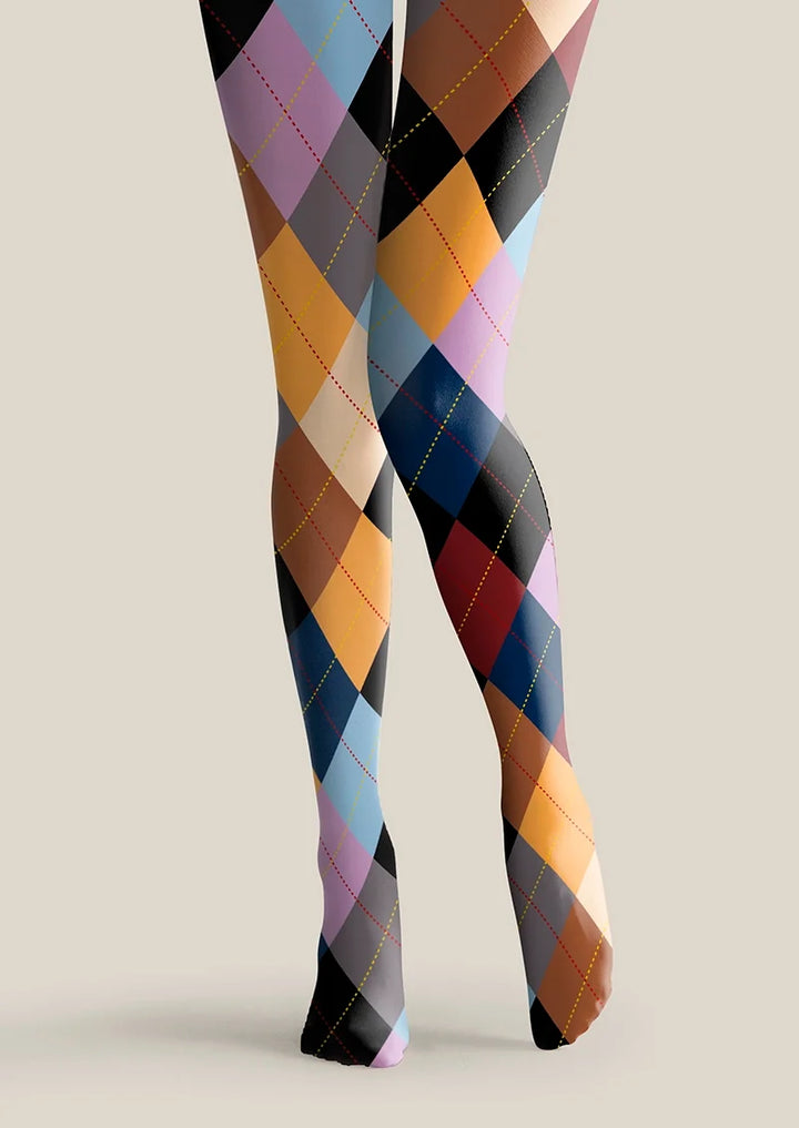 Women Colorful 3D Cubes Geometric Printed Tights Pantyhose