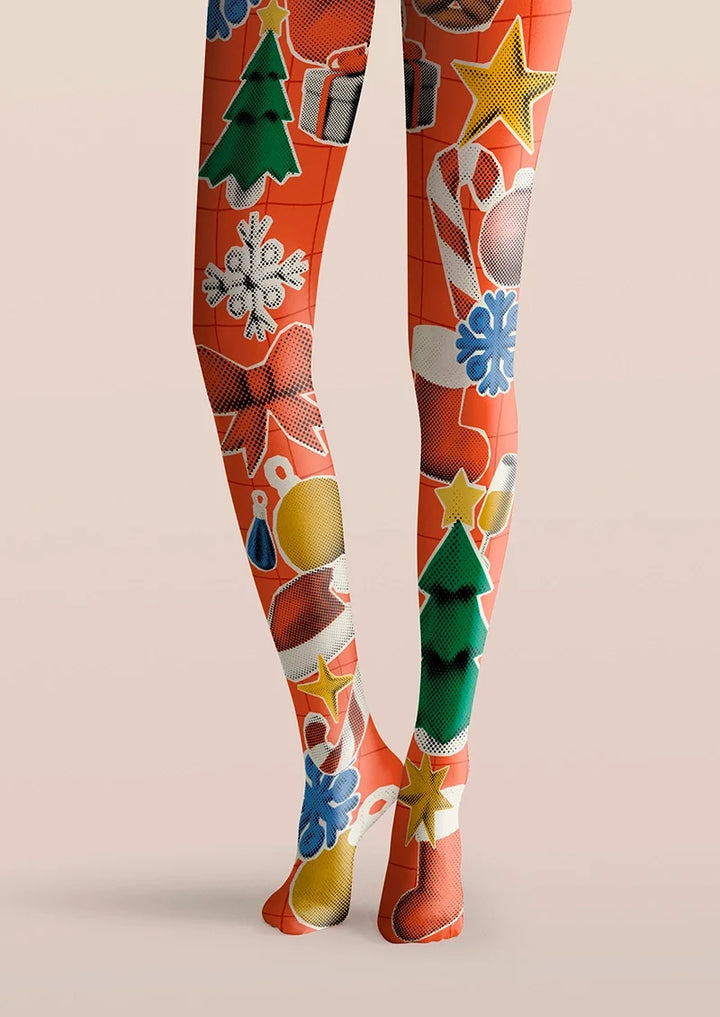 Christmas red collage Tights Hosiery Pantyhose