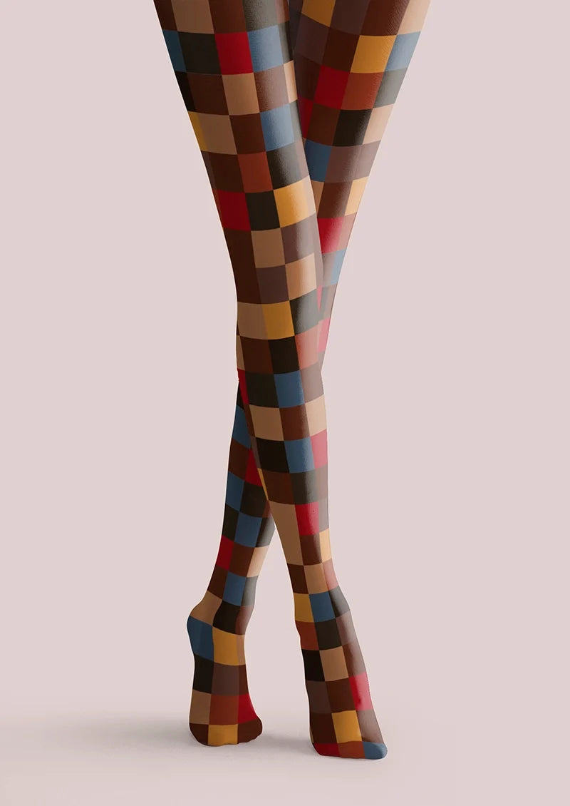 Women Terra-Cotta Plaid Printed Tights and Hosiery Pantyhose
