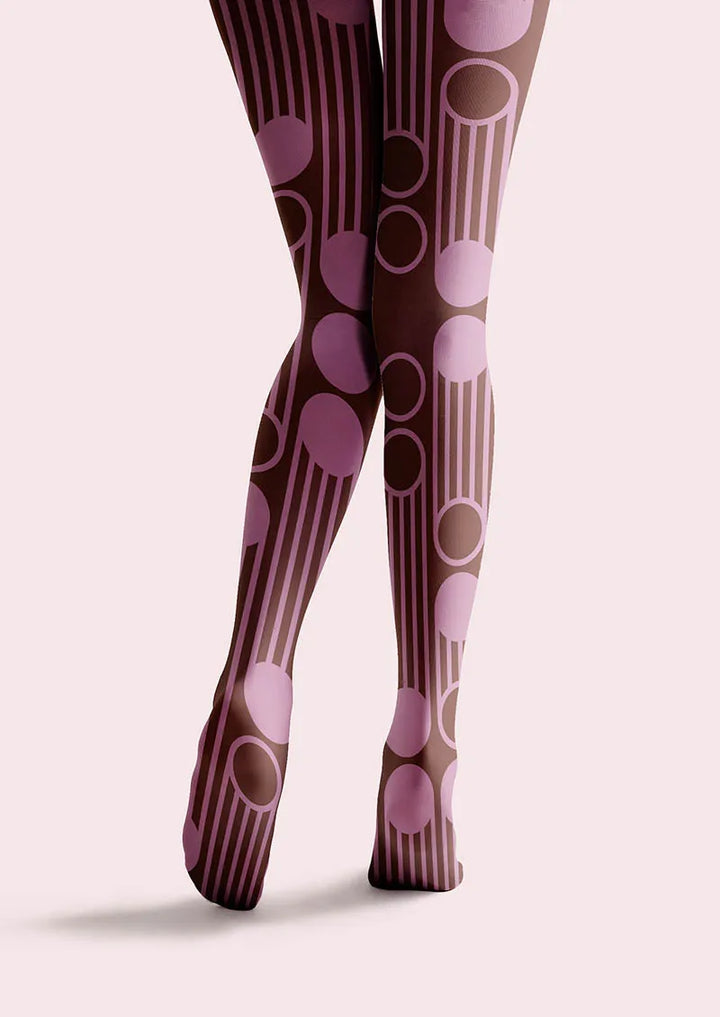 Women Art Deco Circle Stripe Printed Hosiery Tights Pantyhose