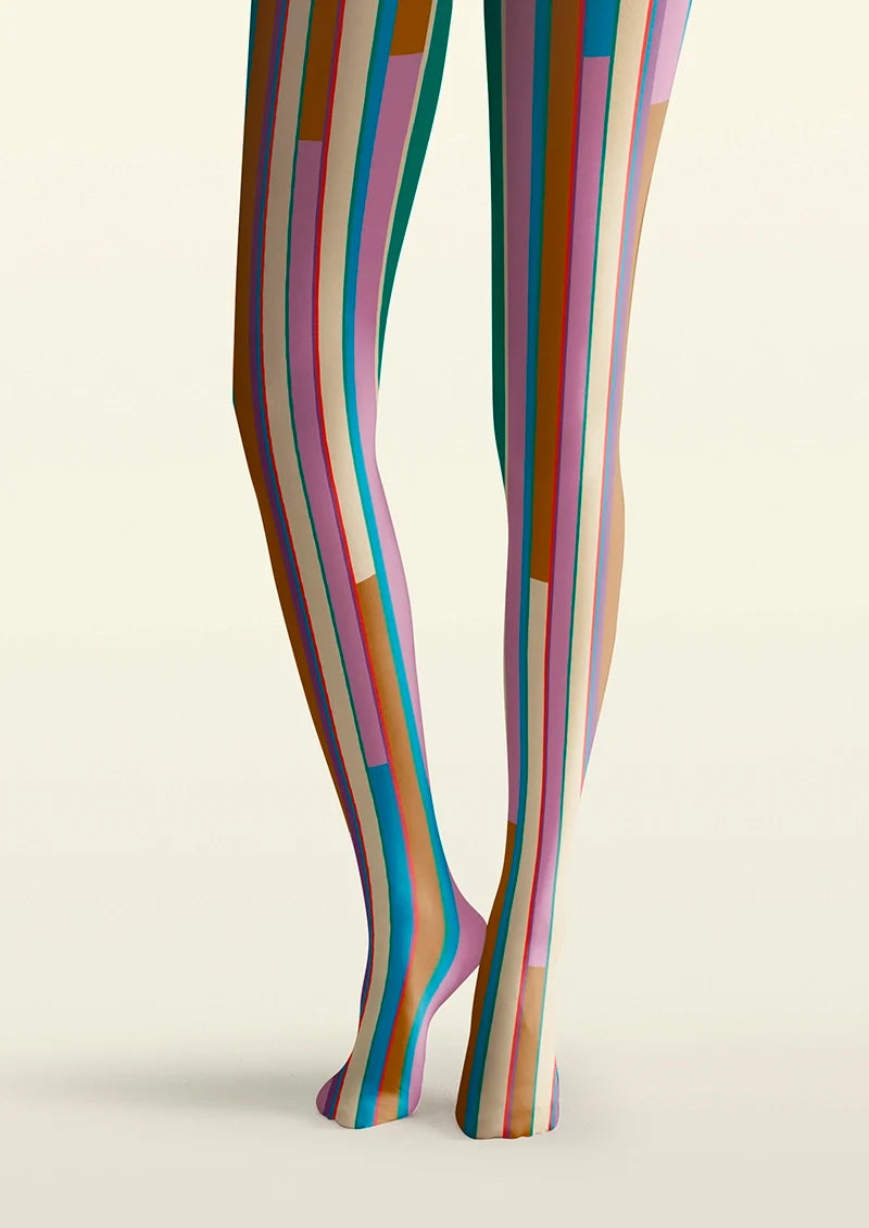 Women Broken Colors Stripes Printed Tights Hosiery Pantyhose