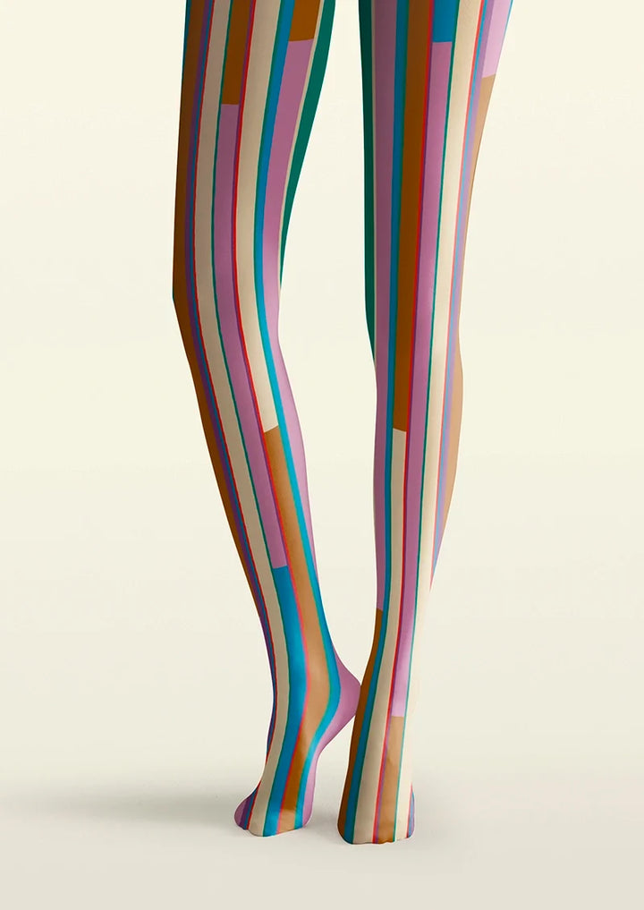 Women Broken Colors Stripes Printed Tights Hosiery Pantyhose