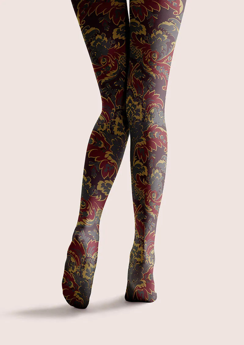 Women Baroque Bloom Golden Age Printed Tights Hosiery Pantyhose