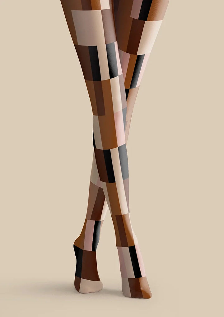 Women Elegant Brown Geometric Patterned Tights Pantyhose
