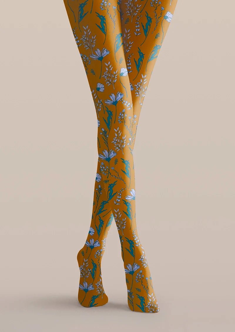 Earth yellow Dainty florals Tights Hosiery Pantyhose