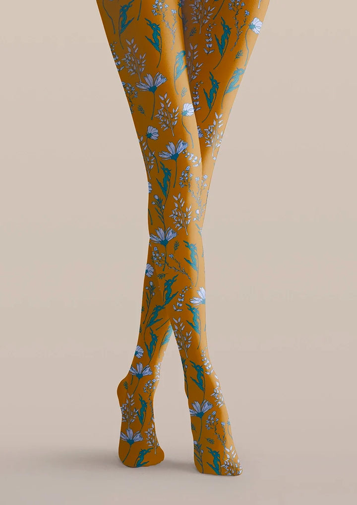 Earth yellow Dainty florals Tights Hosiery Pantyhose