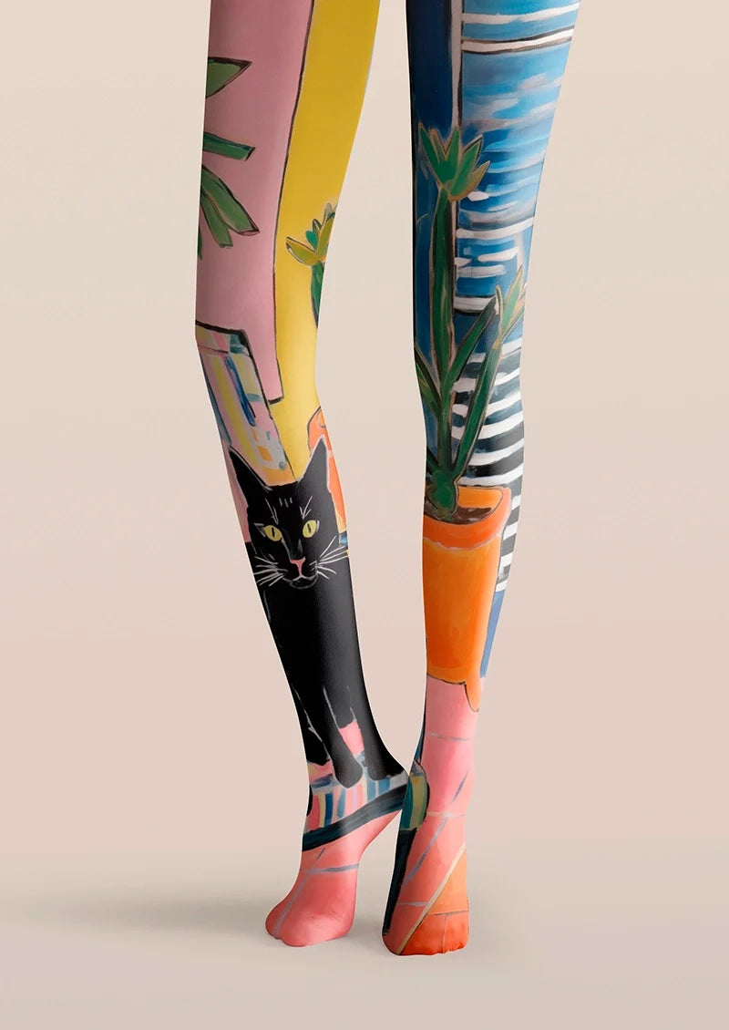 Women Cat of the Afternoon Cute Animal Print Tights Pantyhose