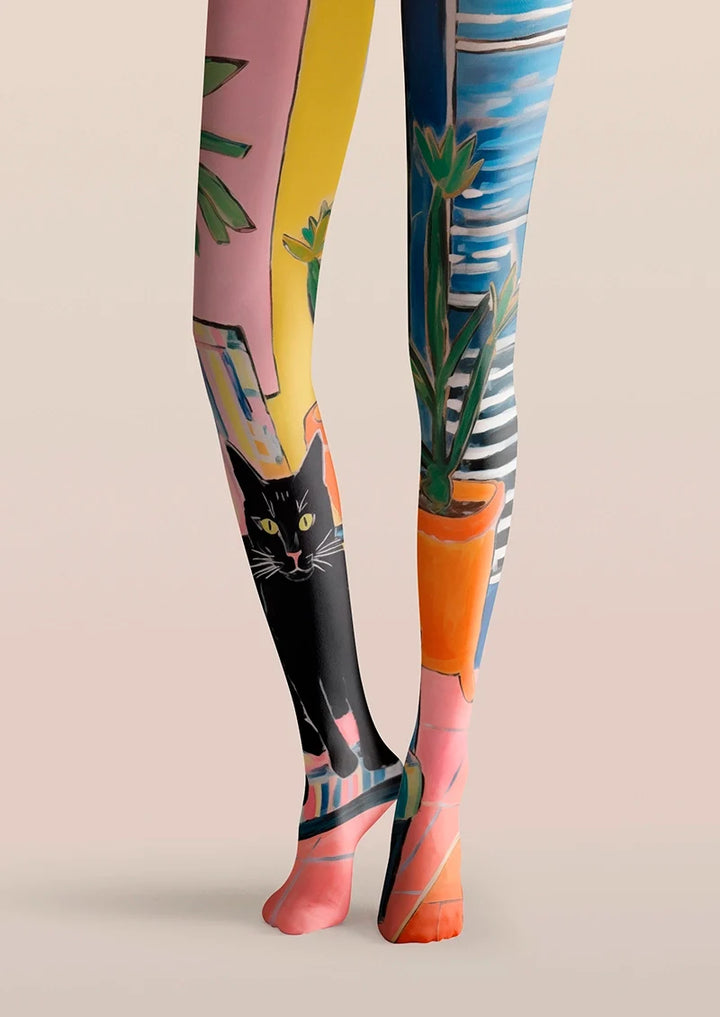 Women Cat of the Afternoon Cute Animal Print Tights Pantyhose