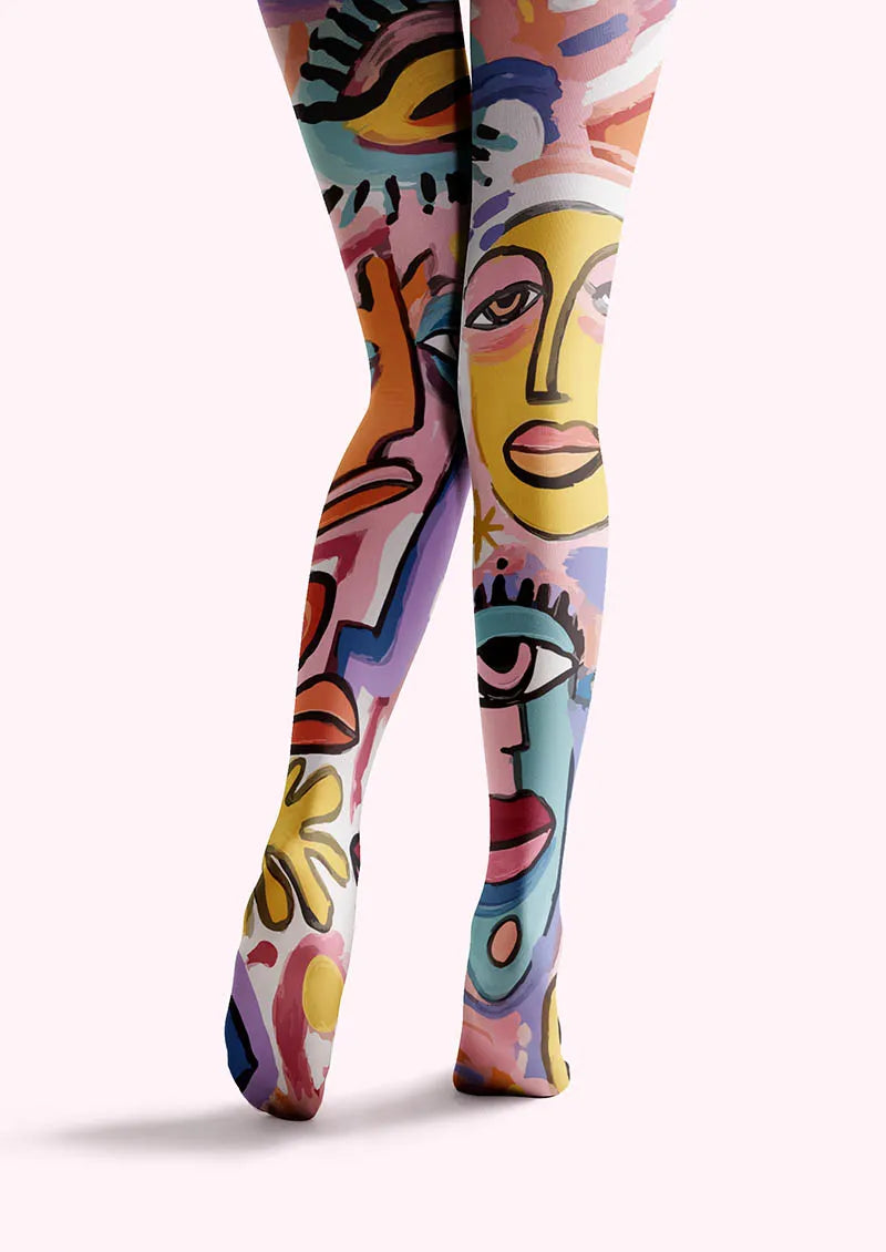 Women Abstract Art Picasso Form Print Tights Hosiery Pantyhose
