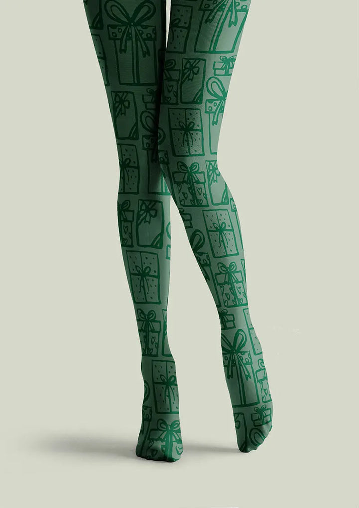Christmas Fun Art Pine Carol Tights Hosiery Pantyhose
