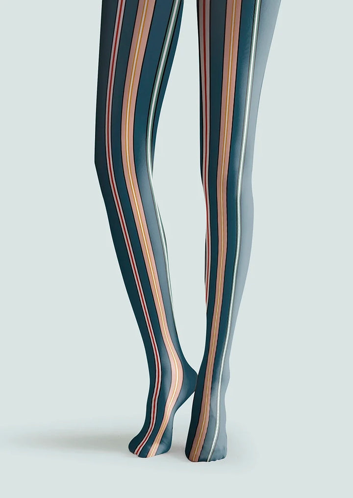 Women Malachite Green Stripes Printed Tights Hosiery Pantyhose