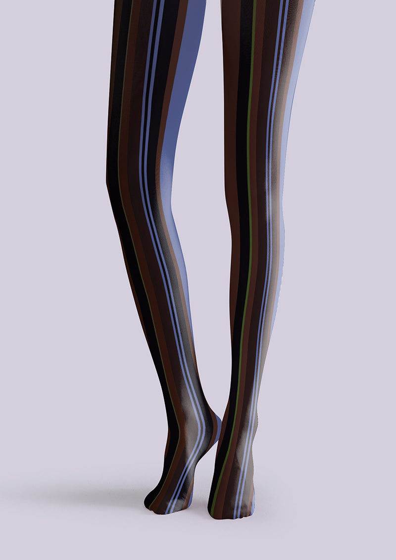 Women Dark Purple Vintage Stripes Tights Hosiery Pantyhose